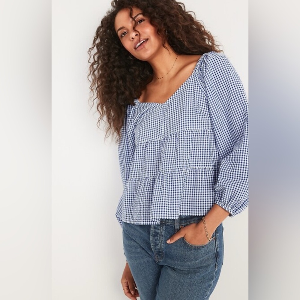 Old Navy Tiered Seersucker Blue/White Blouse size 2XL